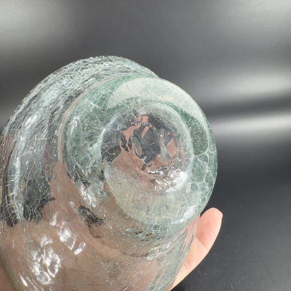 Hand Blown Clear Crackled Glass Folded Dish Bowl Hand Made Glass Decor Vintage - Picture 7 of 16